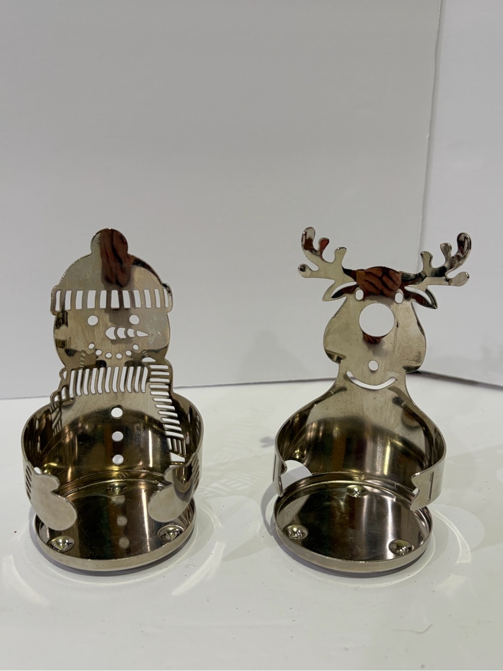 2010 Slatkin & Co. for Bath& Body Holiday Metal Snowman & Reindeer Mini Holders